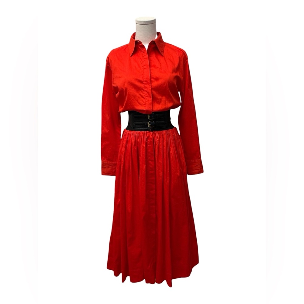 Karina Grimaldi Red Long-Sleeve Shirt Dress with Black Belt XS NWT $340 MSRP